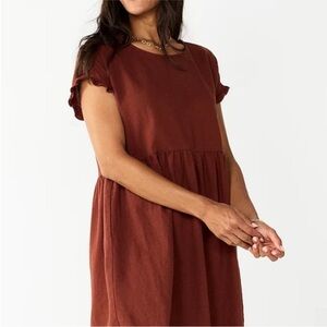 Sonoma Women's L Terracotta  Rust Tunic Boxi Dress Short Sleeves  Linen Blend